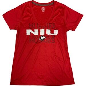 Northern Illinois Huskies Women’s V-Neck T-Shirt Medium 8/10 Red